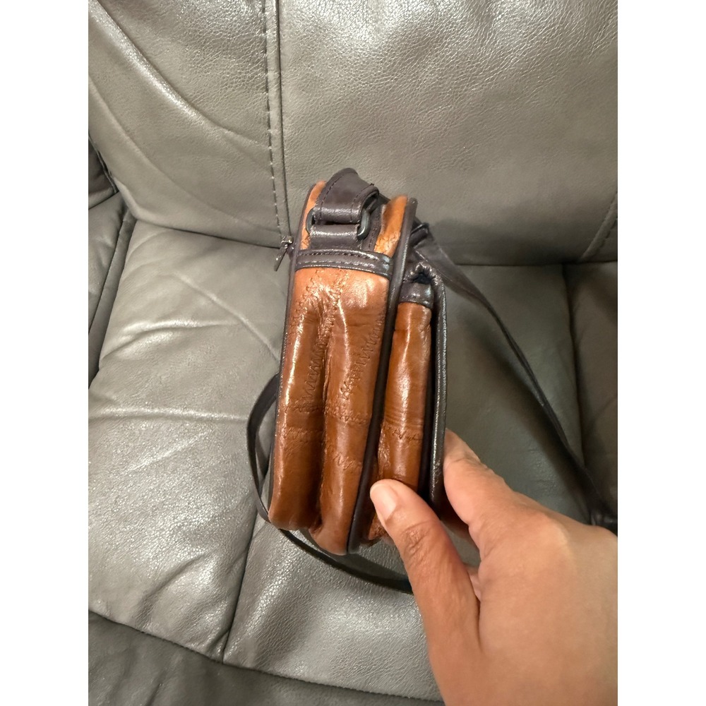 Rustic Vintage Cognac Patchwork Leather Crossbody… - image 4